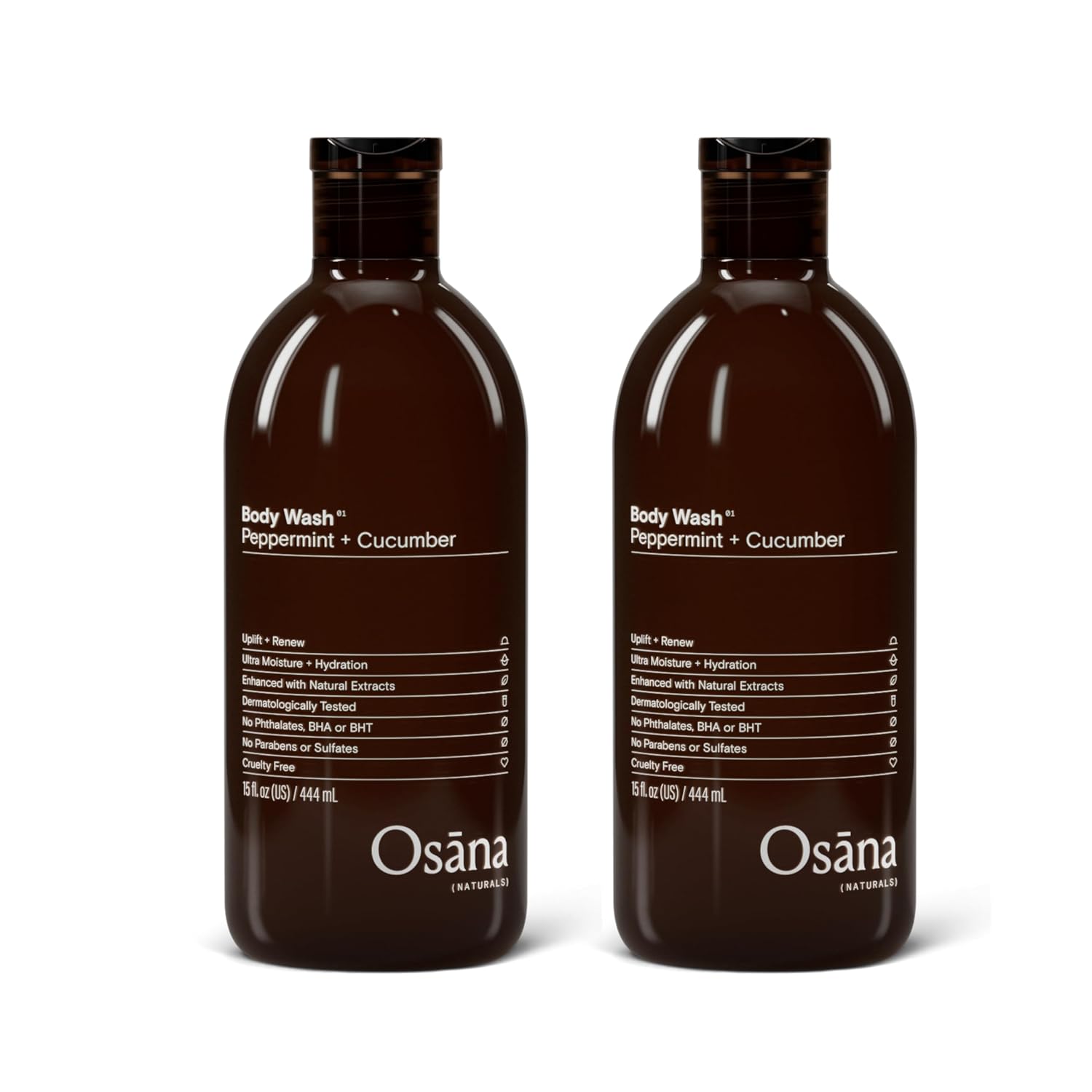 Osana Body Wash to Hydrate, Refresh and Reinvigorate Skin, Enhanced Fruit Extract & Natural Ingredients, Peppermint & Cucumber Scented, 15oz Dual Pack