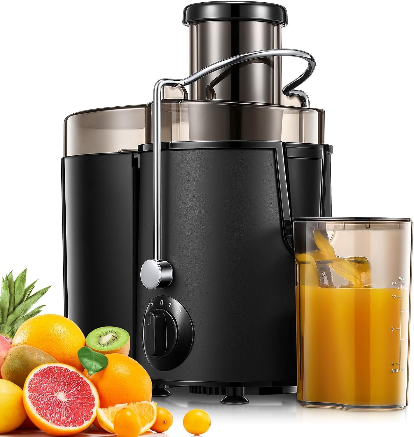 Juicer Machines, FOHERE Juicer Whole Fruit and Vegetables with 3-Speed Setting, Upgraded Version Max Power 800W Motor Quick Juicing, Cleaning Brush and Juicing Recipe Included(Black)