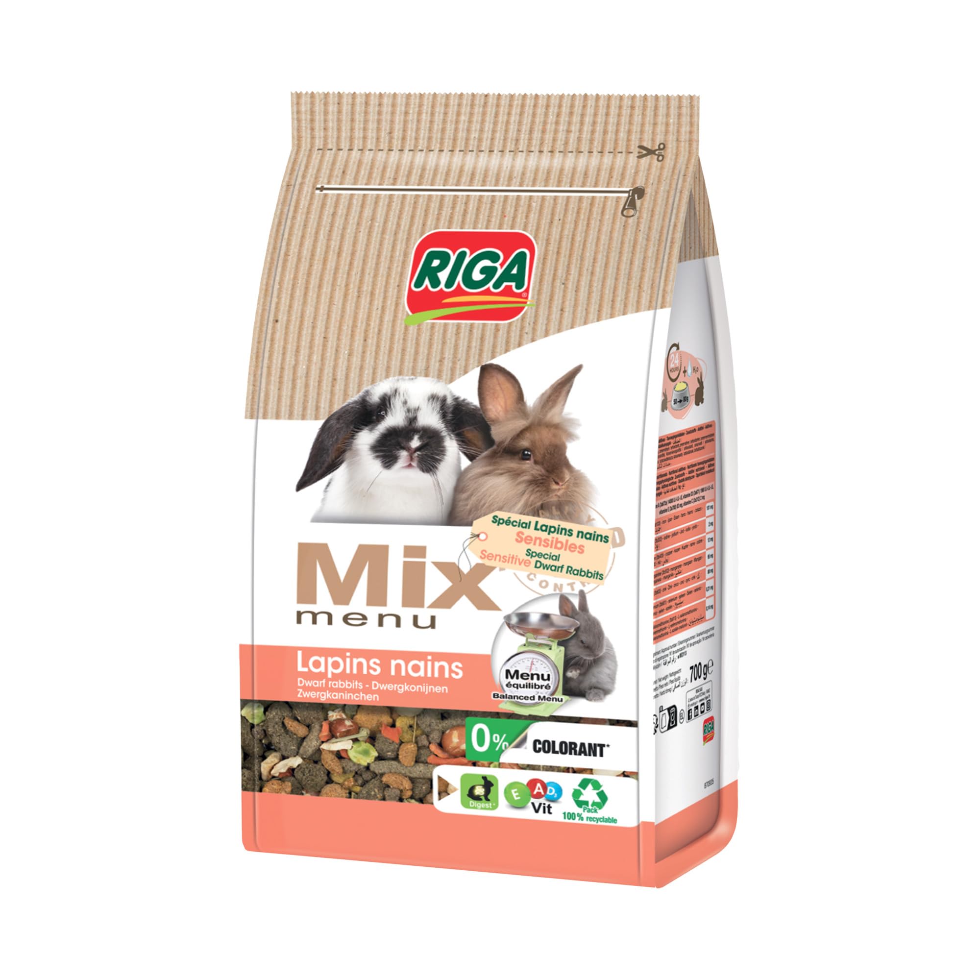 Lapins nains sensibles : menu mix Riga anti-ballonnement sans colorant 700g