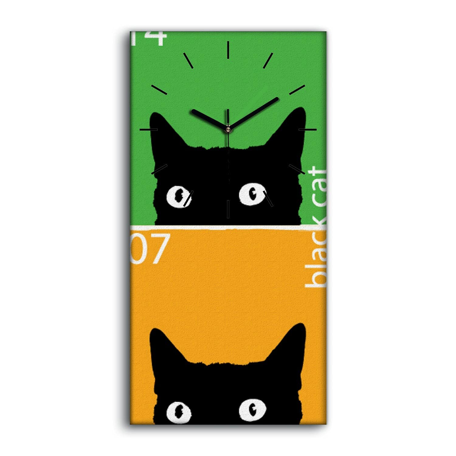 Horloge sur toile chat noir art moderne grand format 30x60cm chic