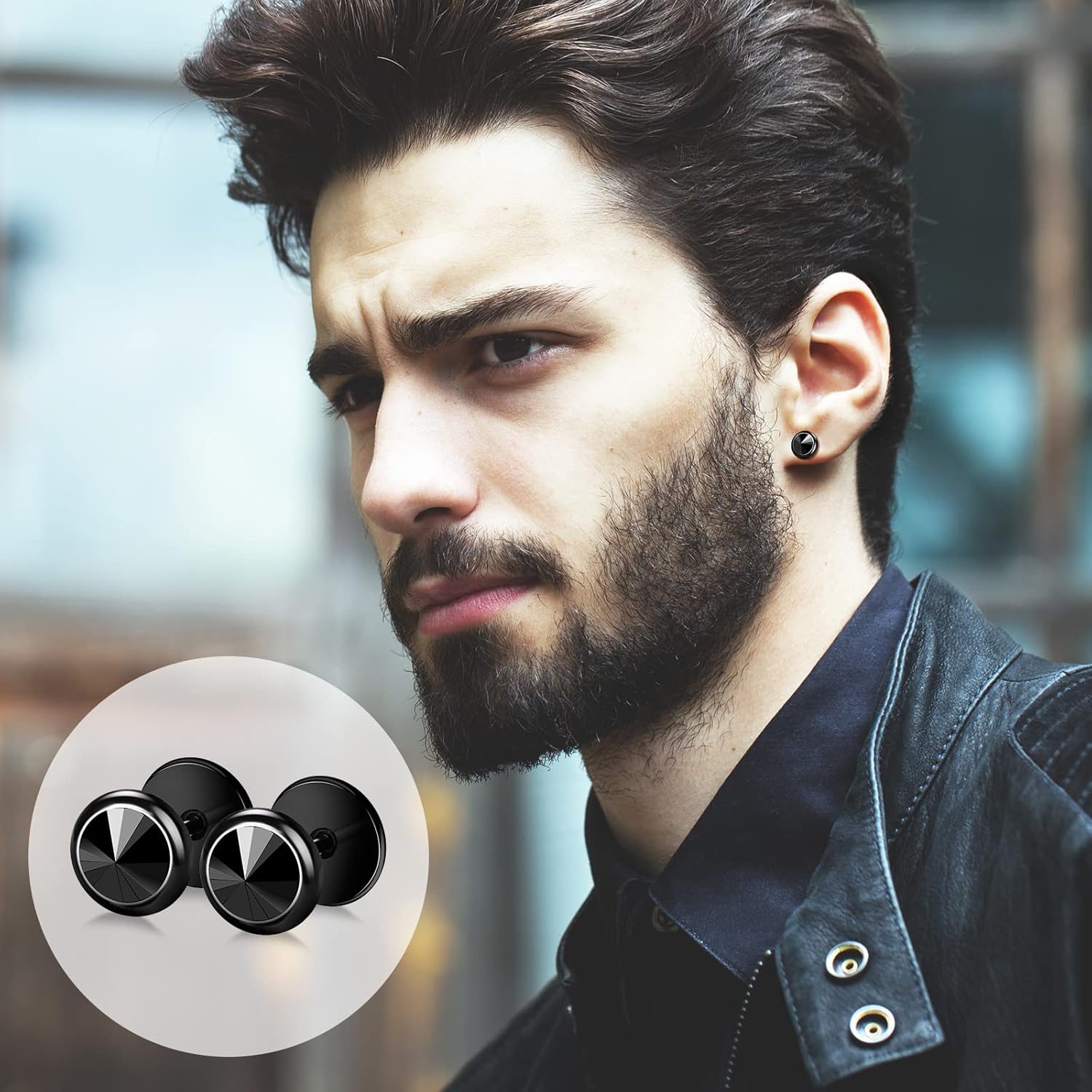 ONESING 12 Pairs Fake Gauge Earrings for Men Stianless Steel Mens Earrings Studs Round Faux Gauges Earring Piercings for Women Men - Image 5