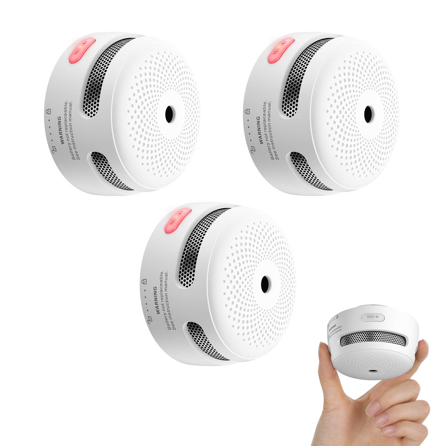 X-Sense Mini Smoke Alarm, 10-Year Battery Fire Alarm Smoke Detector with LED Indicator & Silence Button, XS01, 3-Pack