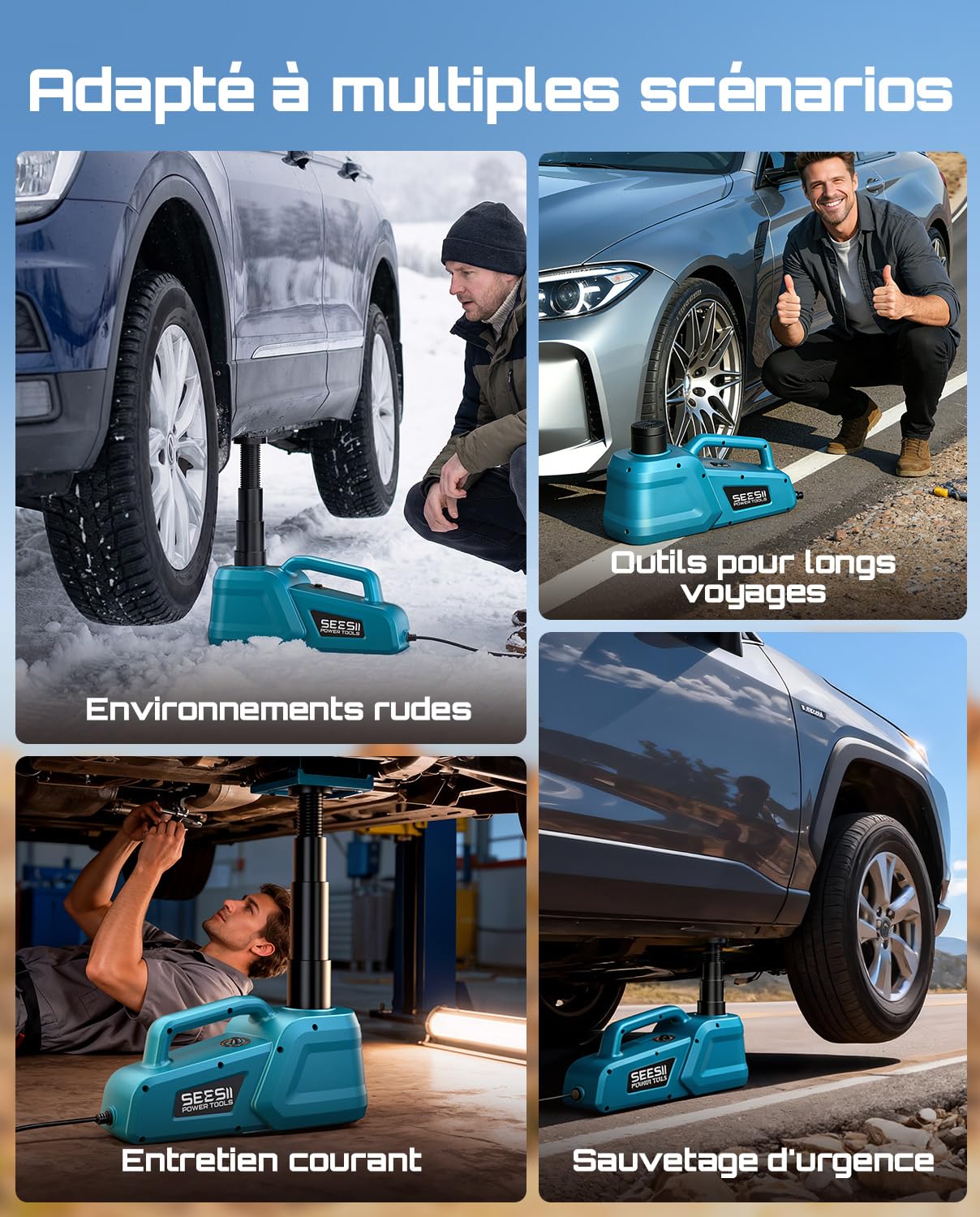 SEESII Cric Hydraulique 5-Tonnes 3-Tonnes: 12V Cric électrique Voiture avec télécommande, 15.5-45 cm d'amplitude de Levage, pour Voiture/SUV/Camion, Changement de pneus et Réparation de Garage