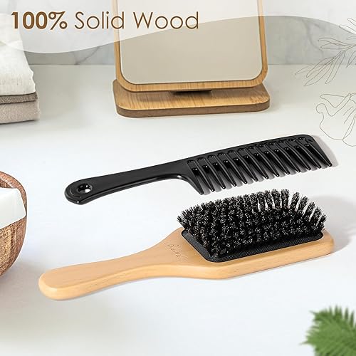 Miniatura 5 de Bsisme Hair Brush, Boar Bristle Hair Brushes for Women Men Kid, Natural Bristles Paddle Brush for Thin Fine Hair, Restore Shine and Texture, Enhance