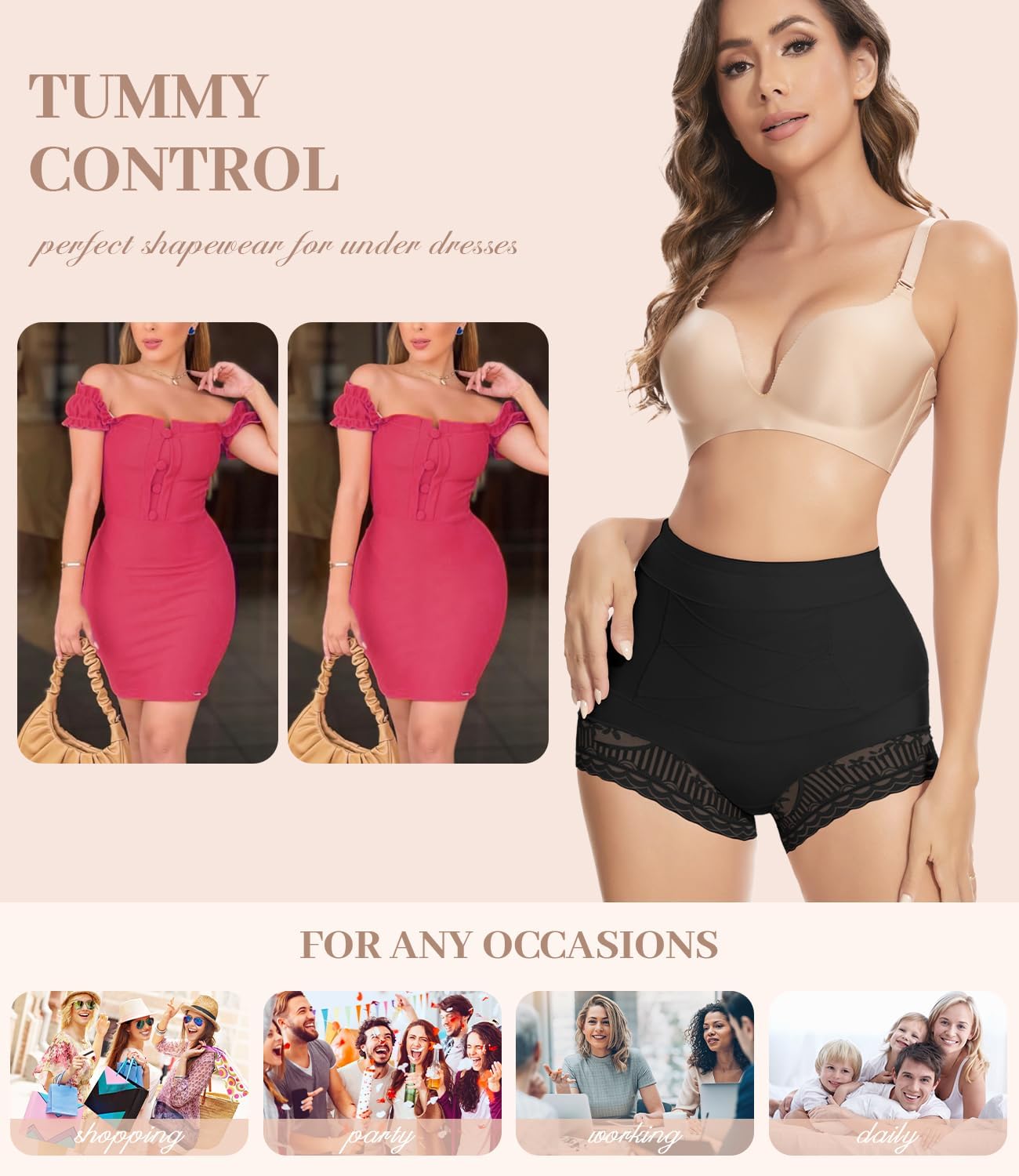 Tummy Control Shapewear for Women, High-Waisted Butt Lifter Briefs, Slimming Underwear Panties with Lace Trim - Image 5