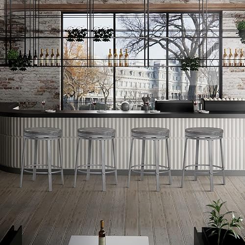 Miniatura 6 de OUllUO Taburetes de bar, taburetes de bar de altura de mostrador, taburetes giratorios de madera maciza de 24 pulgadas para encimera de cocina,