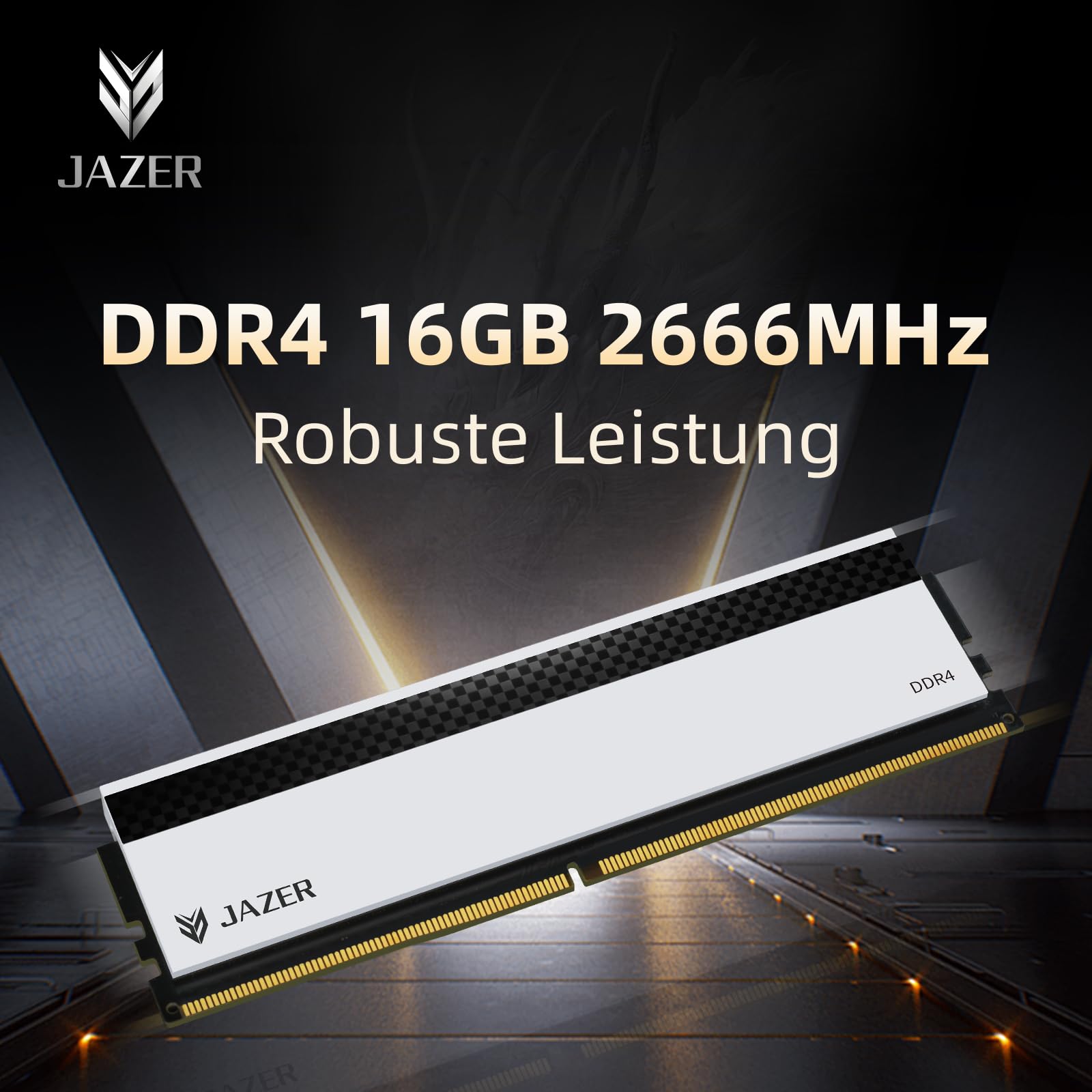 JAZER DDR4 RAM 16GB 2666MHz DIMM PC4-21300 Desktop Memory | 1x16GB, XMP 2.0, CL19, 1.2V, High Performance Arbeitsspeicher