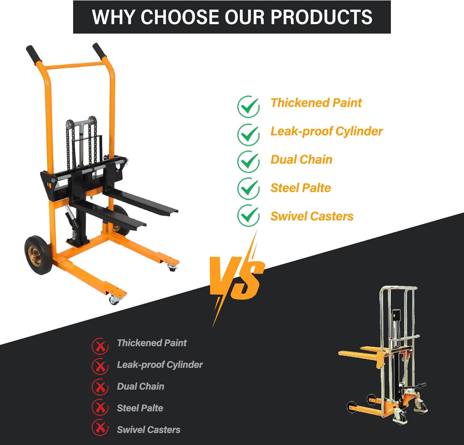 Apollo Material Lift Stacker, Hydraulic Pallet Truck Dolly 440 lbs Capacity, 35.8" Max Lift, Pallet Stacker with Swivel Casters and Steel Platform