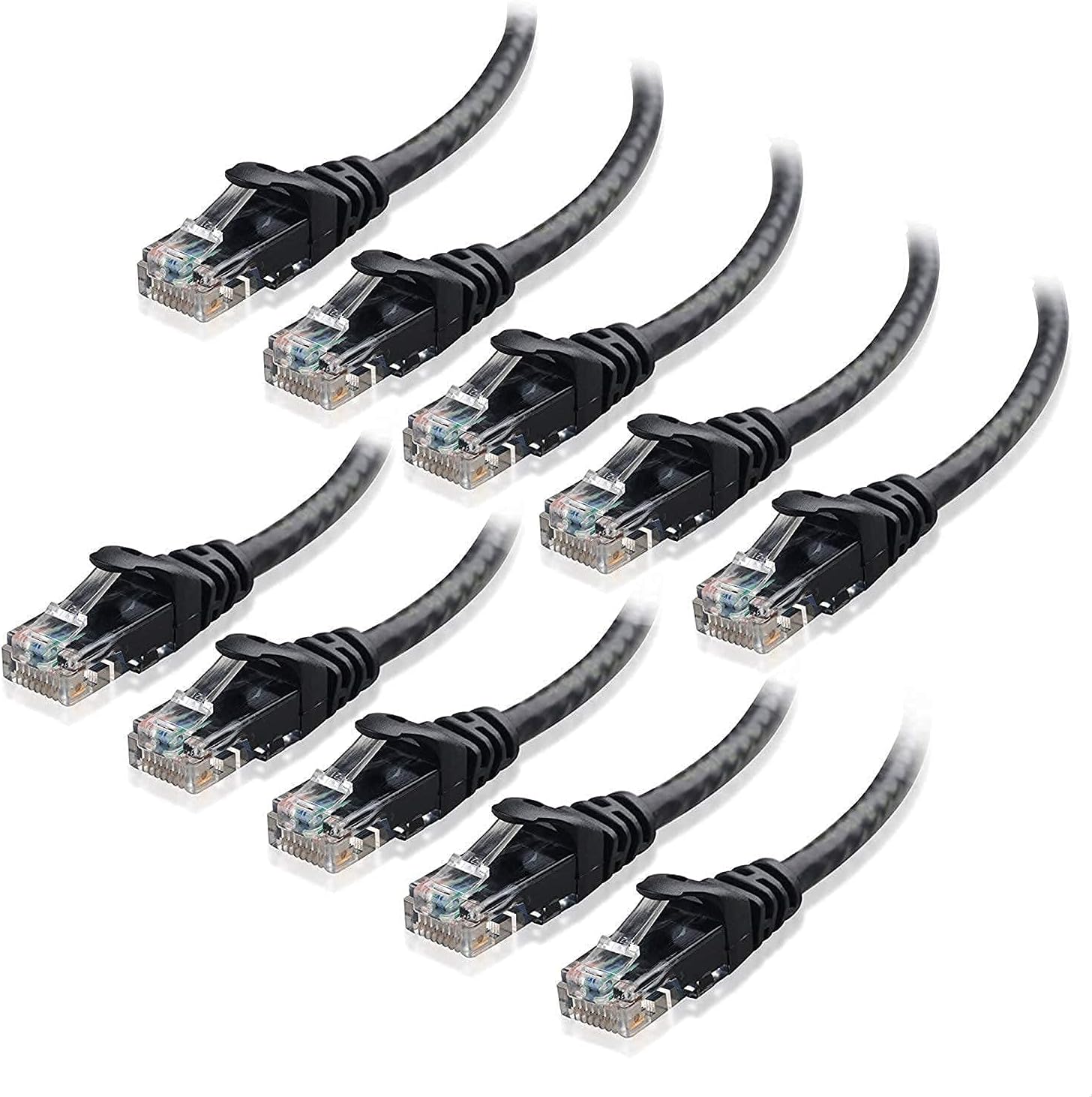 Cable Matters 10-Pack 10-Foot Snagless Cat6 Ethernet Cable (Cat6 Cable, Cat 6 Cable) in Black & 1-Pack 50-Foot Cat6 Snagless Long Flat Ethernet Cable