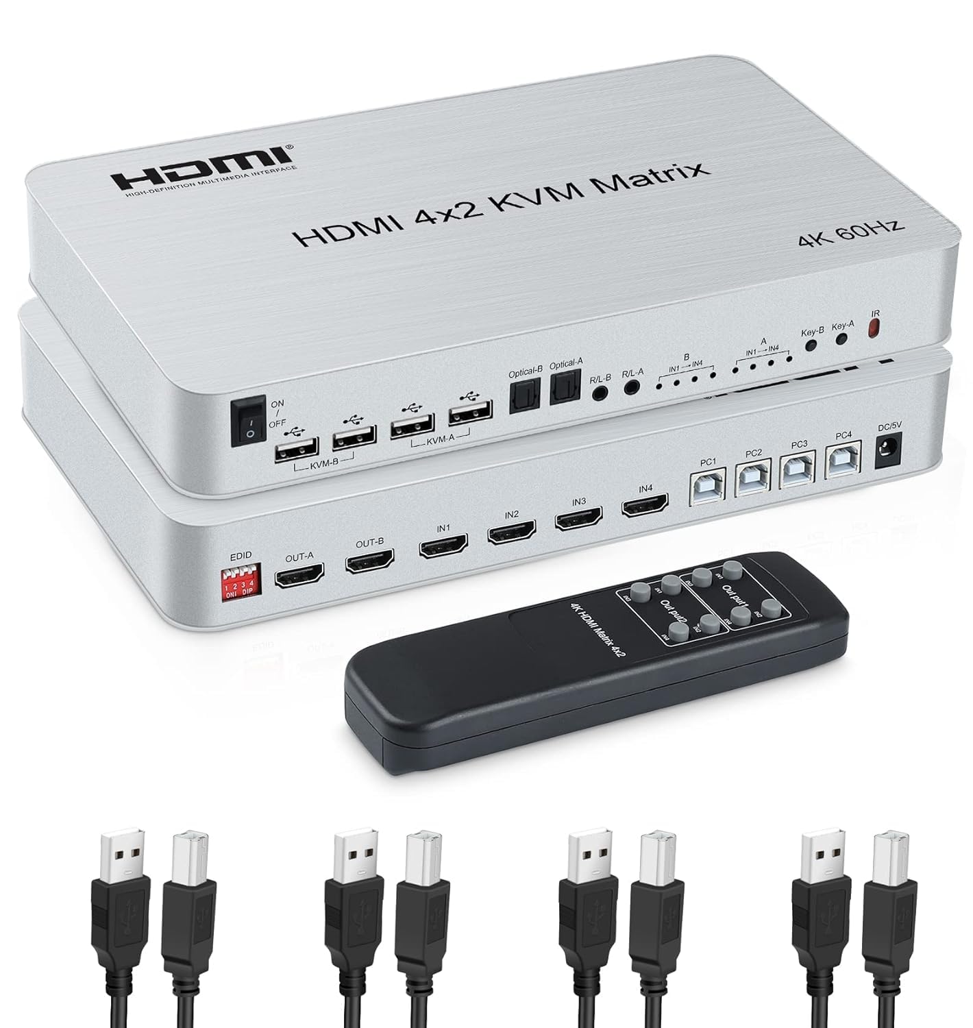 4x2 HDMI KVM Matrix Switch, 4K@60Hz KVM Switch + Optical & L/R Audio Output, 4 HDMI2.0 Port + 4 USB2.0 Port, Share 4 Computer to Dual Monitor, Support Auto Scale, Audio Extractor with Remote Control-picture-20