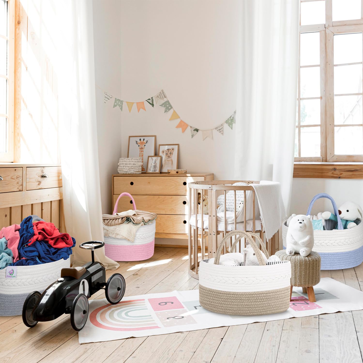 Organizador de pañales para bebé, cesta de regalo de algodón para cuarto de bebé con tapa de asa, organizador portátil para pañales y toallitas, cesta para mamás, campo de trigo, grande 6