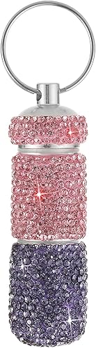 Miniatura 1 de Pastillero de viaje portátil con diamantes de imitación, impermeable, con llavero, bonita caja de almacenamiento de pastillas para acampar al aire