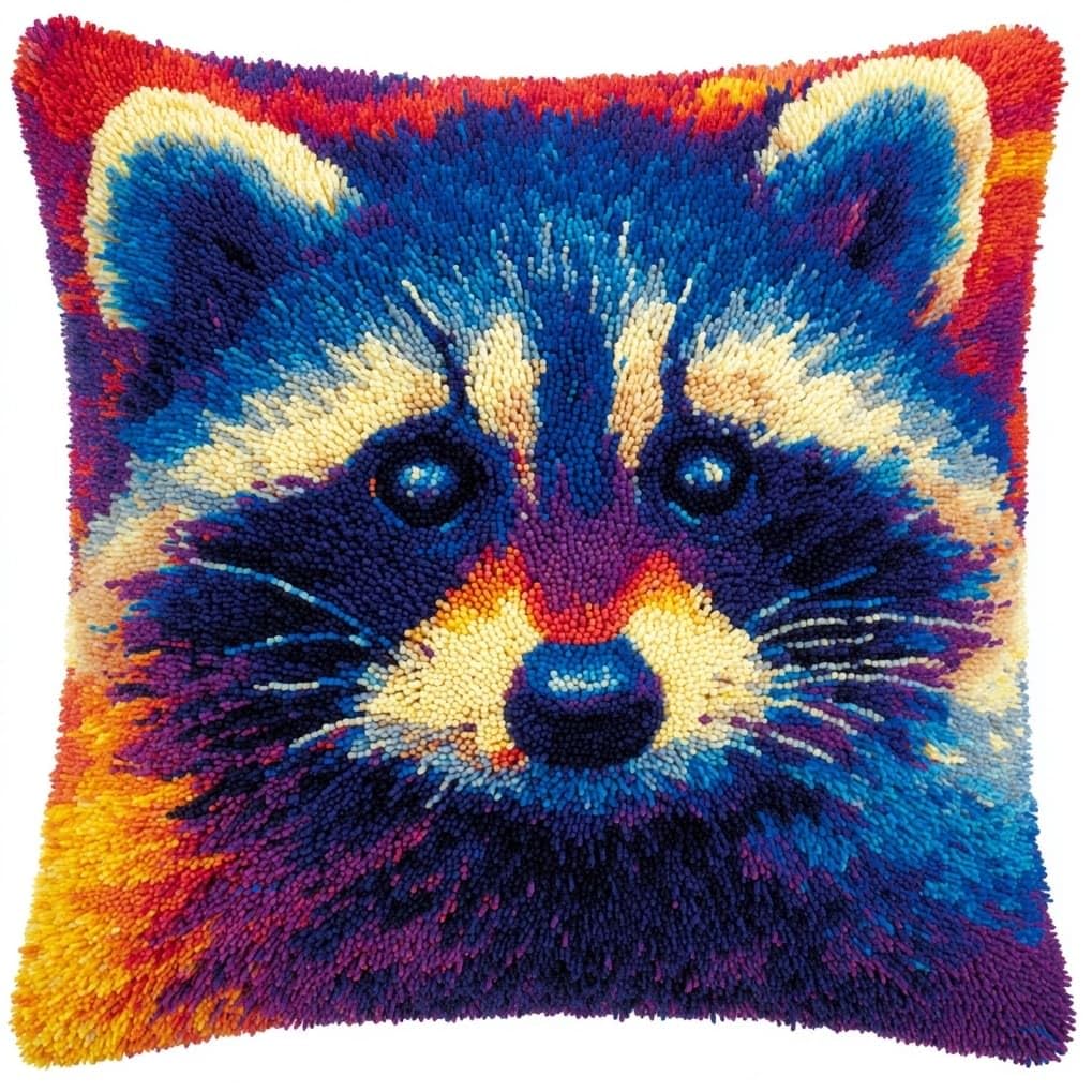 AxiangziK Creative Latch Hook Pillow Kit,Animal Raccoon