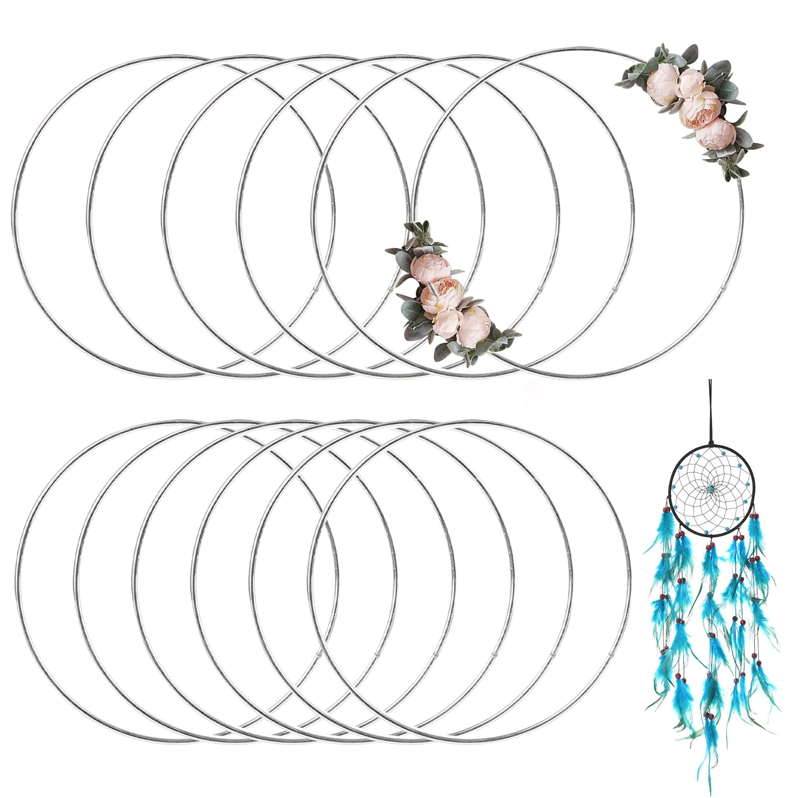 Rfytdcf Silver 12 Pcs Metal Rings For Craft, 20Cm Hoops Floral Macrame Hoop Ring Round Hanging Wreath Decorative For Diy Dream Catchers