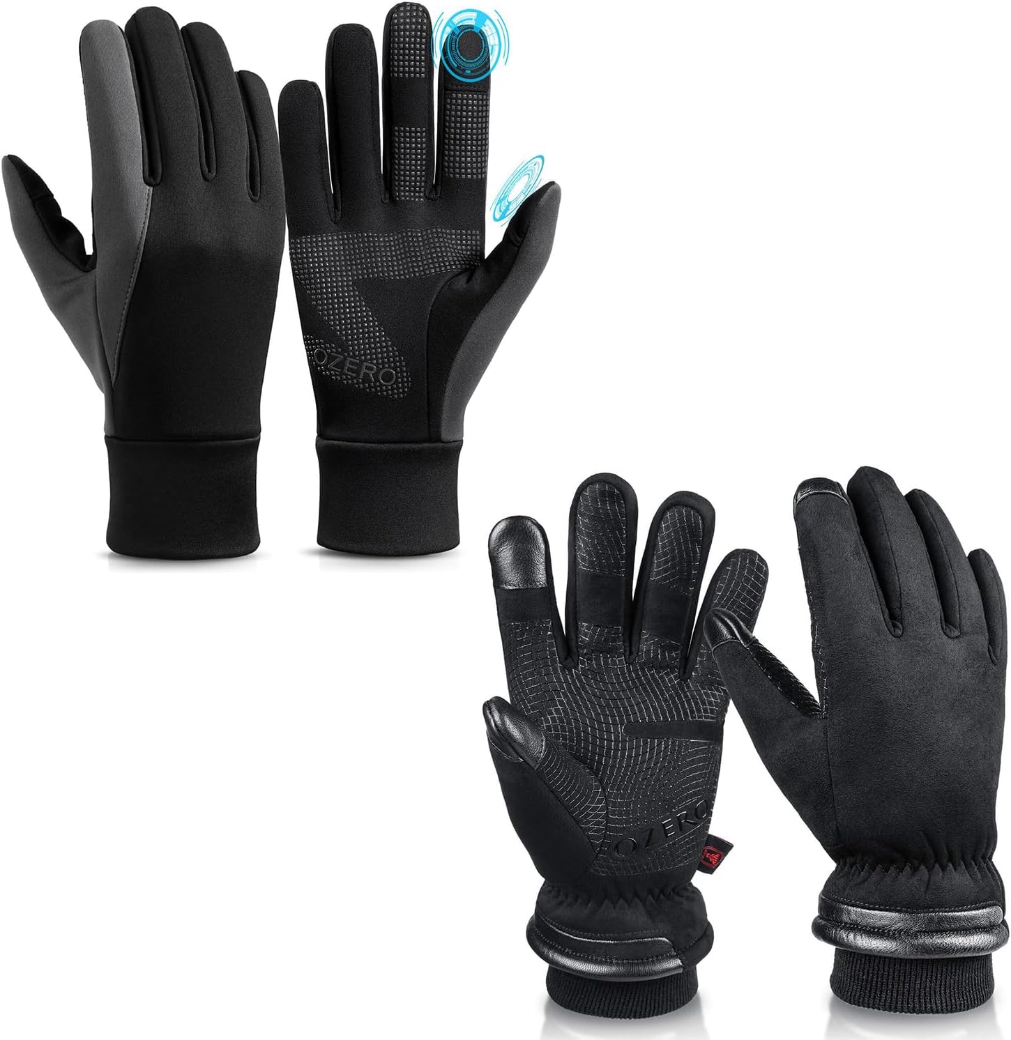 OZERO 2- Pair Winter Gloves Bundle: Winter Touchscreen Gloves - Cold Weather Waterproof Gloves for Men & Women (X-Large)