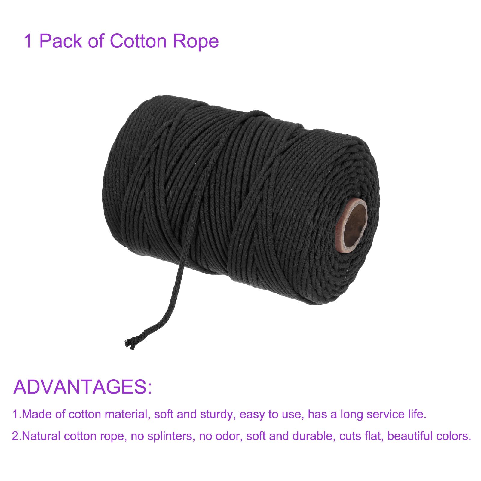 DMiotech Cuerda de Macramé de Algodón Natural Negro de 4mm x 241 Yardas, Hecha a Mano para Colgar en la Pared con Cuerdas de Macramé de Algodón Trenzado para Colgadores de Plantas