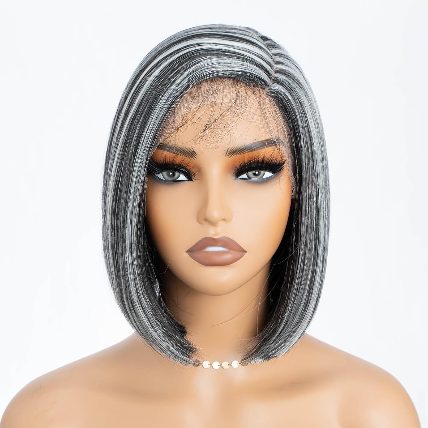 DÉBUT Lace Front Bob Wigs Ombre Highlight Silver Gray Side