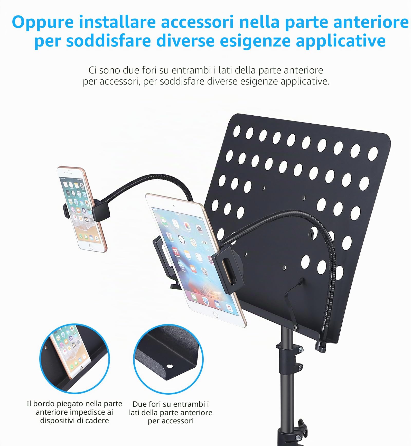Leggio professionale per spartiti da orchestra, con ruote, in metallo, alto, supporto per cellulare, tablet, per pianoforte, tastiera, strumenti a fiato, suonatori, altezza regolabile da 90,9