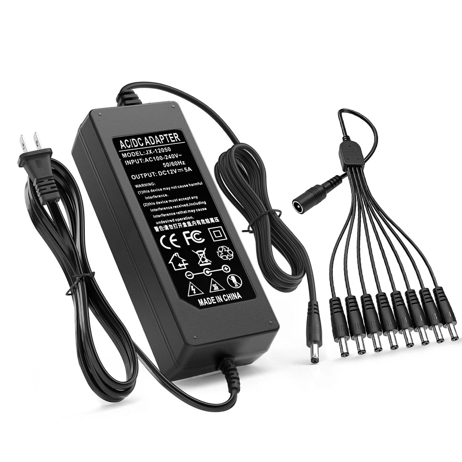 Photo 1 of Replacement MAREISA 12V 5A Power Supply for Lorex, Samsung, Q-See, Night Owls, Swann, Annke, and Other Security Cameras and CCTV DVR Systems Security Camera Power Adapter?with 8-Way Splitter Cable?