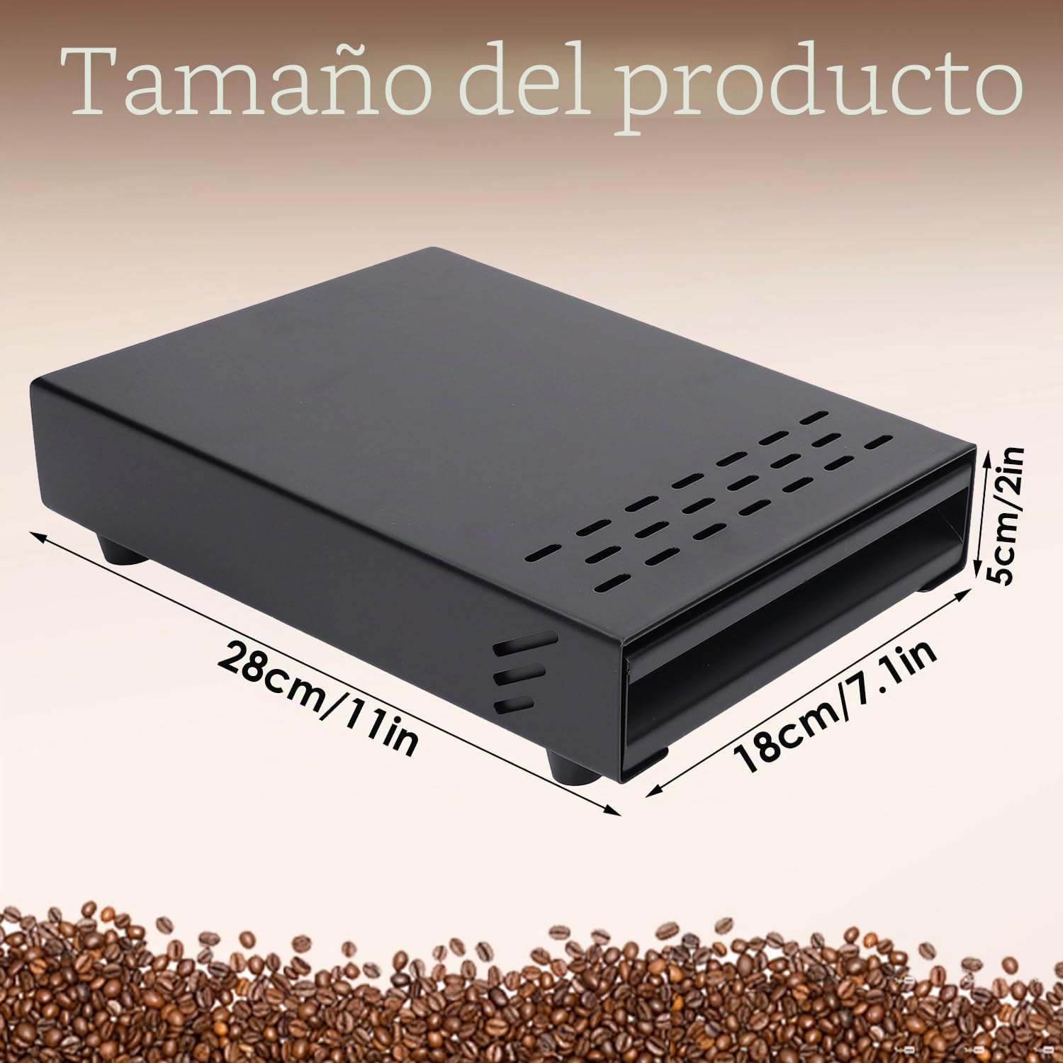 Cajón de Caja de Café, Caja para Posos de Café de Inoxidable con Palo de Golpe Contenedor de Posos de Espresso para el Hogar Oficina Restaurante Cafetería (Negro)