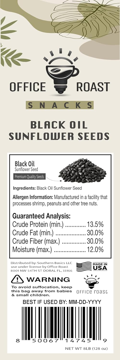 Office Roast Premium Black Sunflower Seeds – | 8 LB Bulk Value Pack | Natural Wild Bird Seed for Backyard Feeders, High-Energy Food for Songbirds