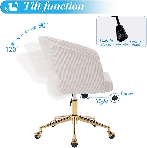 Miniatura 5 de Silla de oficina en casa, silla giratoria de terciopelo para escritorio, sillón tapizado moderno con base dorada para niñas y mujeres, asiento de