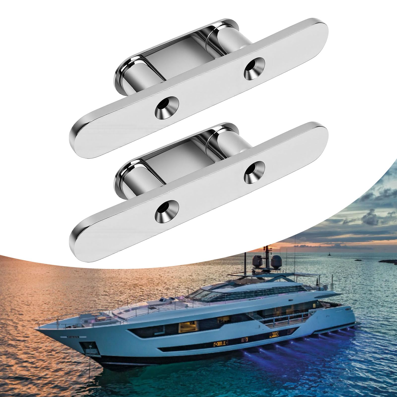 aqxreight 10-Zoll-Bootsklampe, Dockklampe mit Offener Basis, Edelstahl 316, 2 Stück, Robuste Marine-Klampe, Polierte Oberfläche, 240 Mm Länge, für das Anlegen von Yachtschiffen an Decksdocks