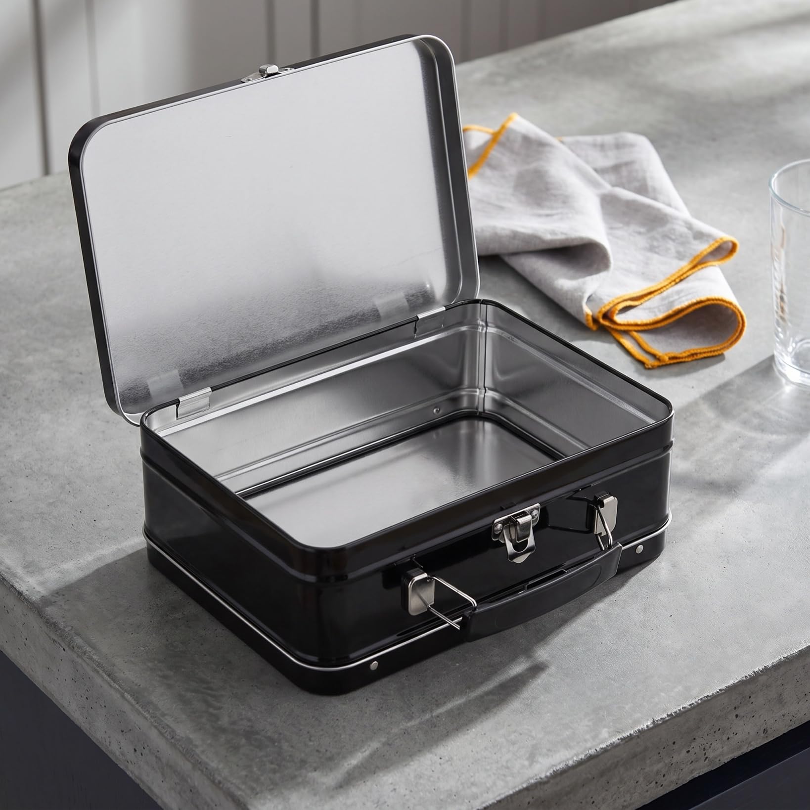 Boîte à déjeuner rétro en étain avec couvercle à charnière verrouillable pour sandwichs, fruits, noix, légumes, boîte à goûter réutilisable pour pique- en famille et randonnée en plein