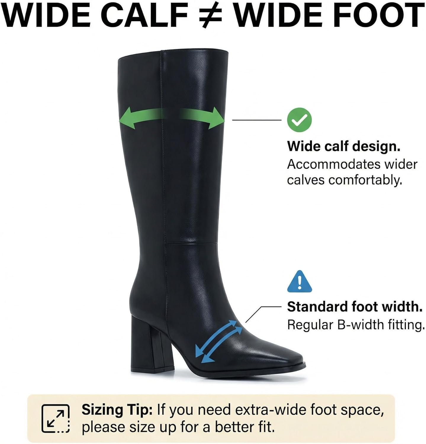 Knee-High Boots for Women - Wide Calf Boots with Zipper, Square Toe Tall Leather Boots, Chunky Heel Fashion Long Boots - Image 3