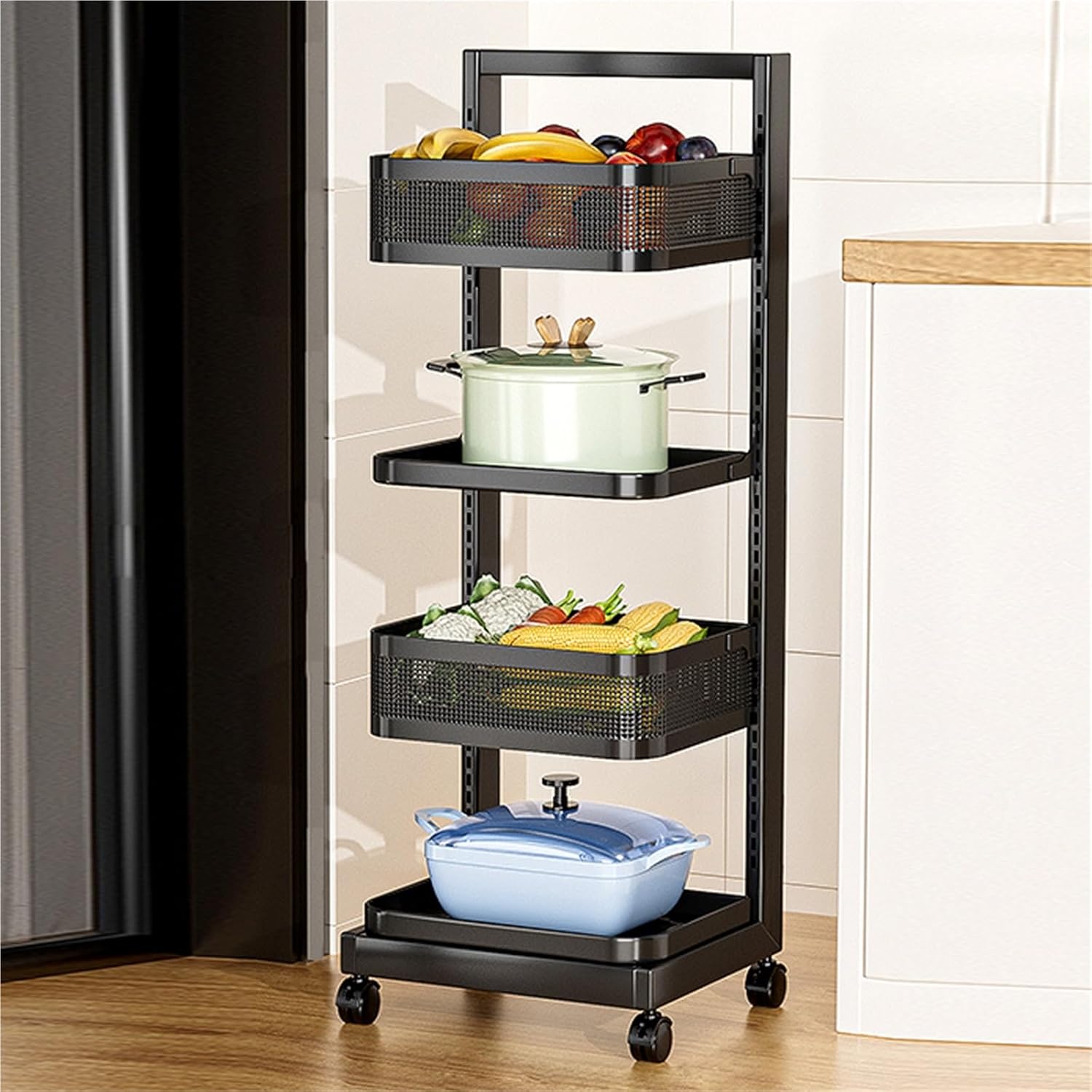 Heavy Duty Pot Rack, 4/5 Tiers Pots and Pans Organizer Under Cabinet, Adjustable Pan Organizer Rack, Kitchen Cabinet Organizer(Black,4 Layers(2 Baskets))