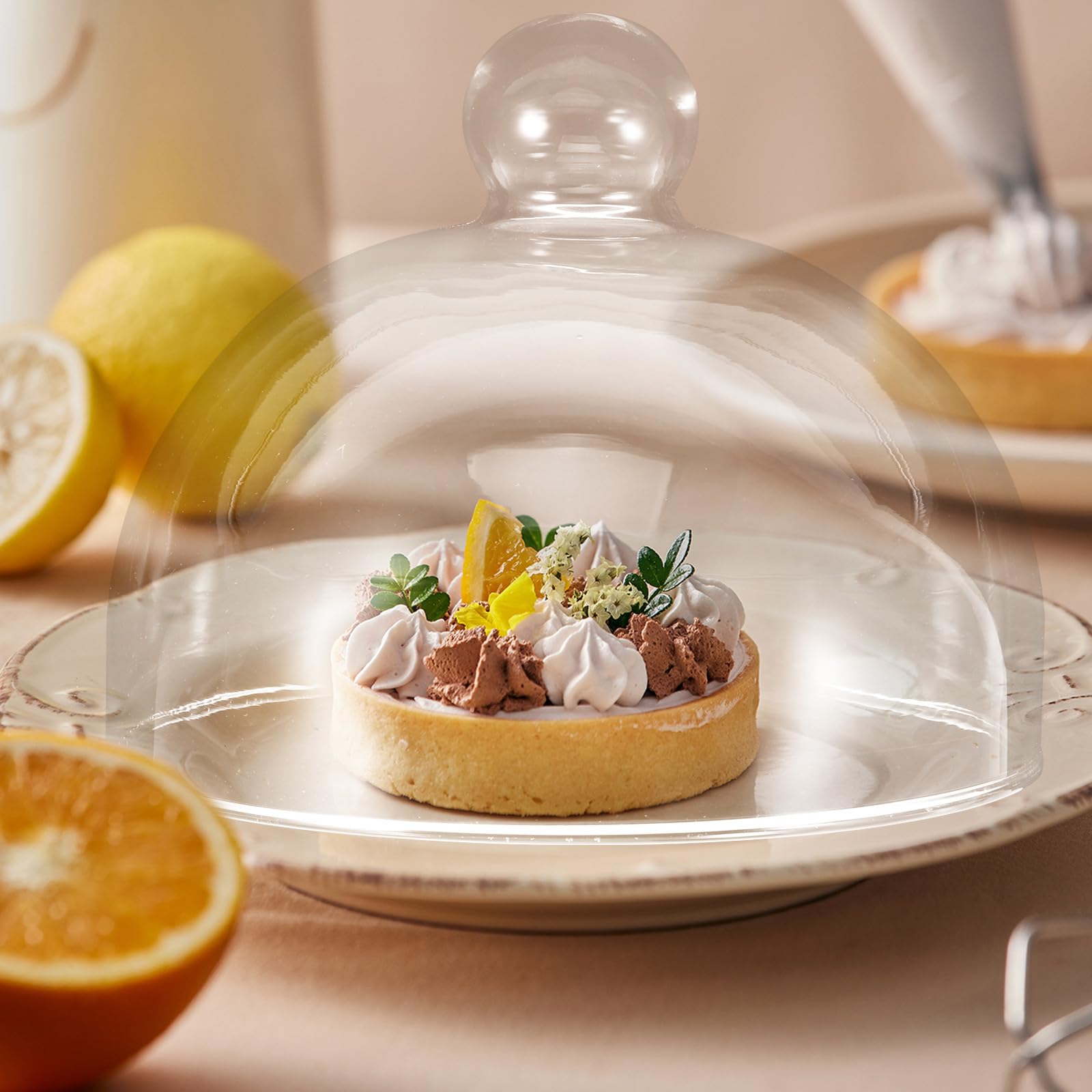 Sewroro Dôme Transparent pour Gâteau en Verre, Couvercle à Poignée