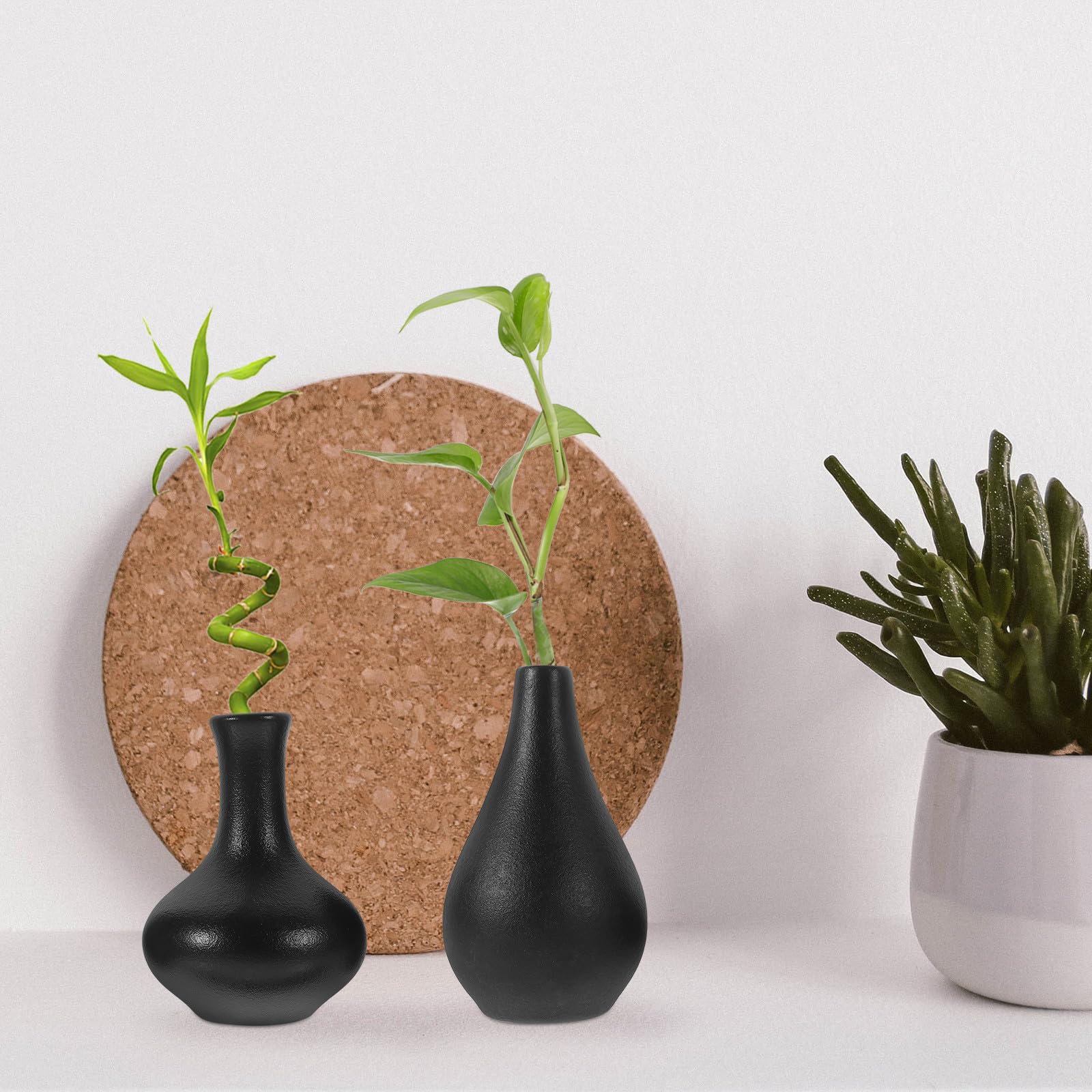 5 Piezas Mini Jarrón de Cerámica Negro, Juego de Decoración Zen