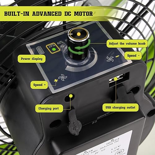 Miniatura 3 de Ventilador a batería de 12 pulgadas, ventilador de piso recargable de 15000 mAh, ventilador portátil inalámbrico para exteriores con hoja de metal