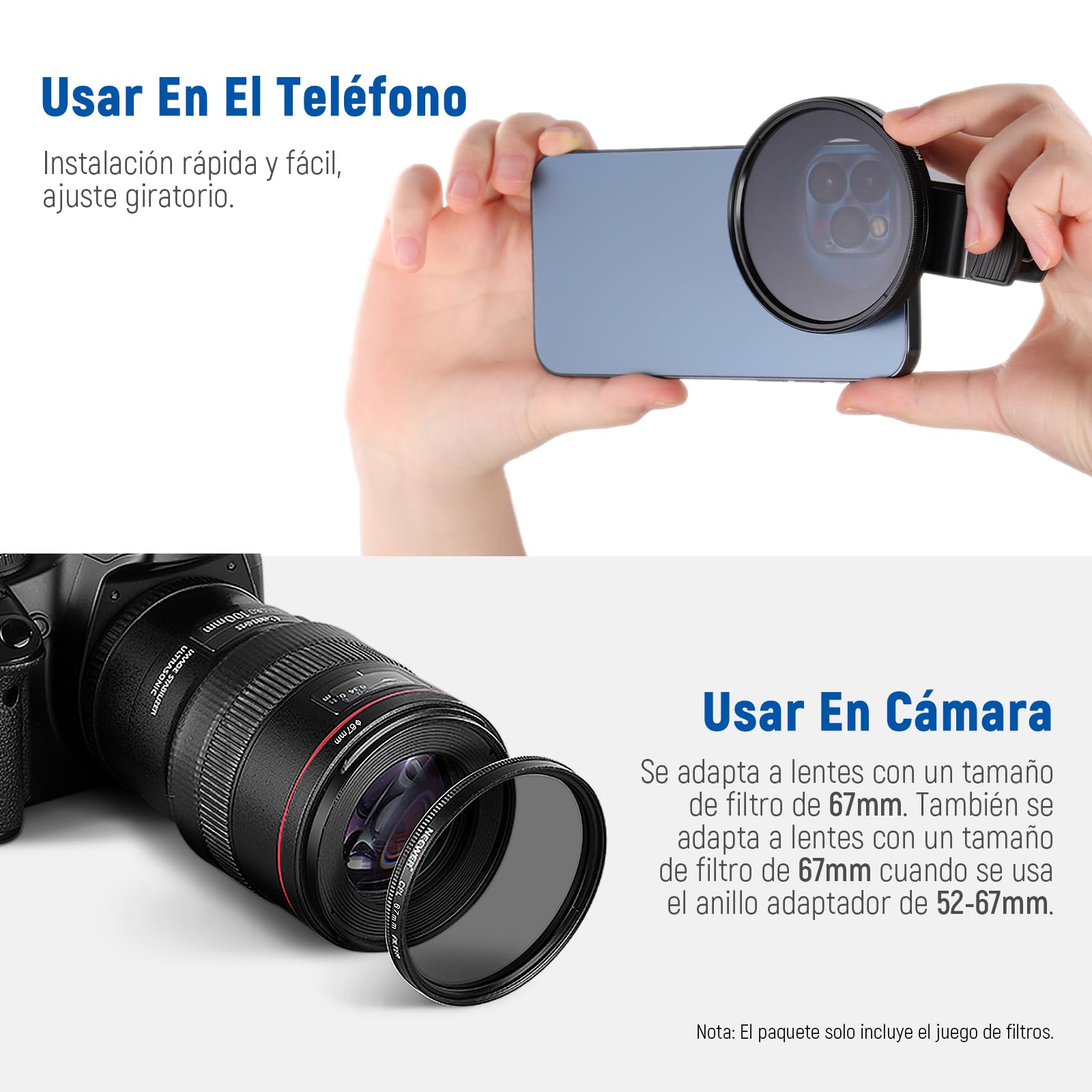 NEEWER 67mm Kit de Filtro de Lente con Clip de Lente de Teléfono, CPL, ND32, Filtro de Estrella 6 Puntos, Filtros Graduados (4 Colores), Compatible con iPhone 15 14 Pro MAX 13 12 11 Canon Nikon Sony