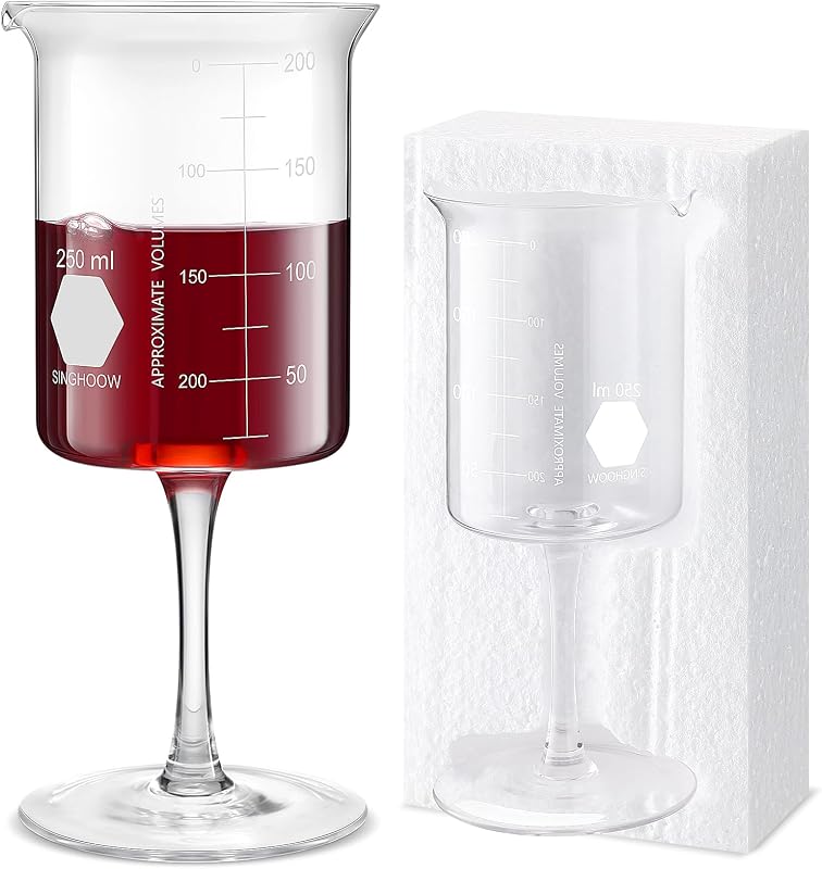 1 vaso de vino de laboratorio de 8,5 oz | Copas gruesas de borosilicato para fiesta científica, decoración temática de laboratorio, regalo único, marcas de medición, vasos de cóctel