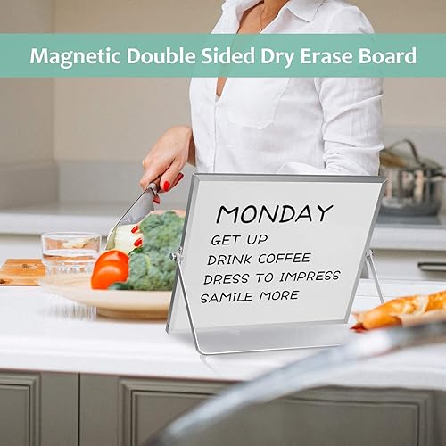 Miniatura 10 de Pizarra blanca de borrado en seco, pizarra blanca magnética grande de escritorio de 16 x 12 pulgadas con soporte, 10 marcadores, 4 imanes, 1