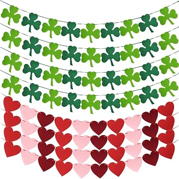 8Pack St. Patricks Day Garland Felt Decorations,Shamrock Clover Banners Hanging String Decor for Indoor Outdoor Irish Party,Anniversary,Wedding Party Decoration