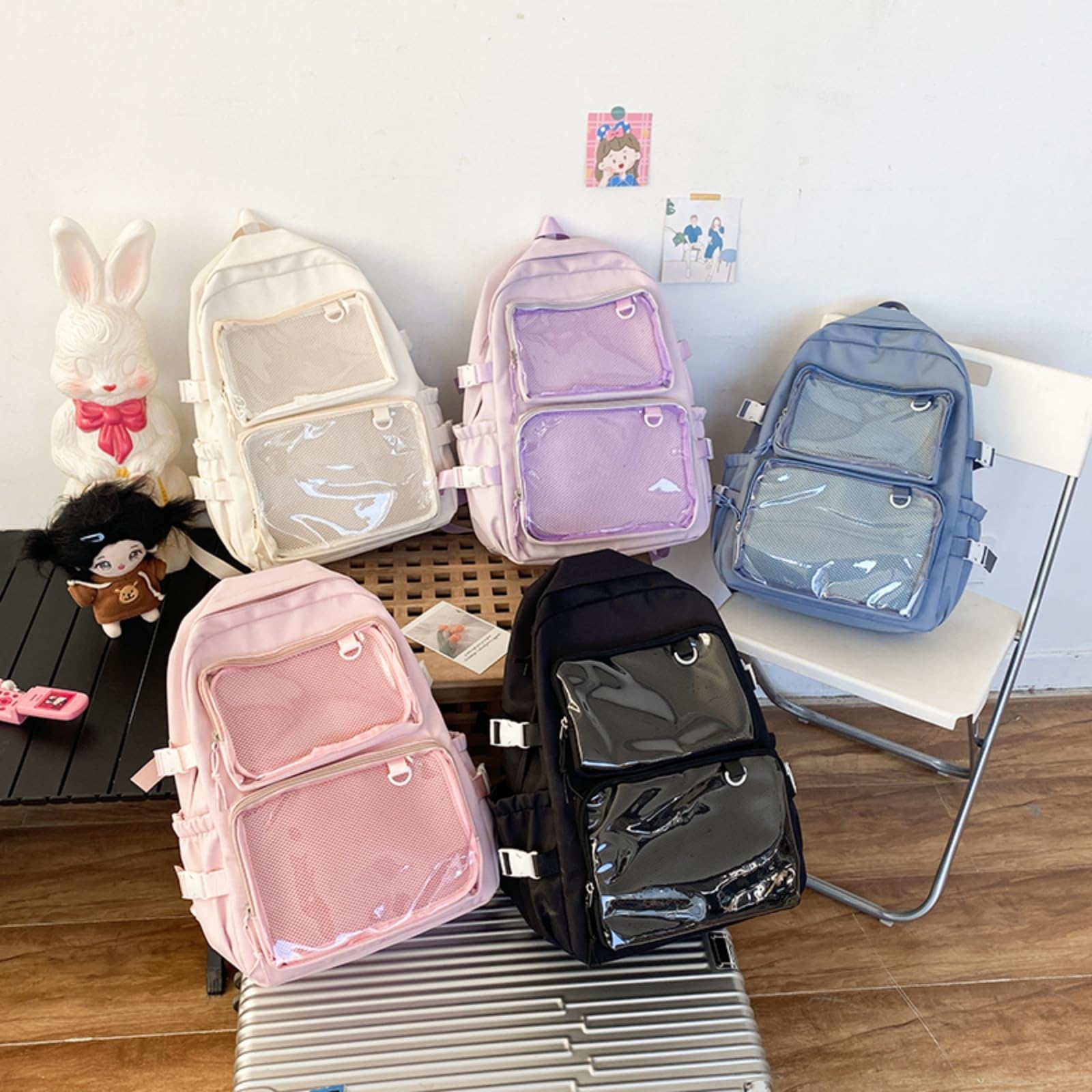 Mochila escolar Zaino Trasparente Di Grande Capacità, Moda Ita Daypack Per Borsa Scolastica Studenti Universitari L'uso Quotidiano Del Campus-black