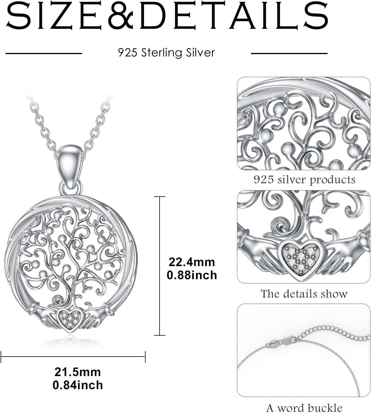 Diamond Tree of Life Necklace for Women Sterling Silver Family Tree of Life Pendant Gift for Mother's Day Anniversary Birthday Christmas Tree Jewelry Gifts for Her - Image 6