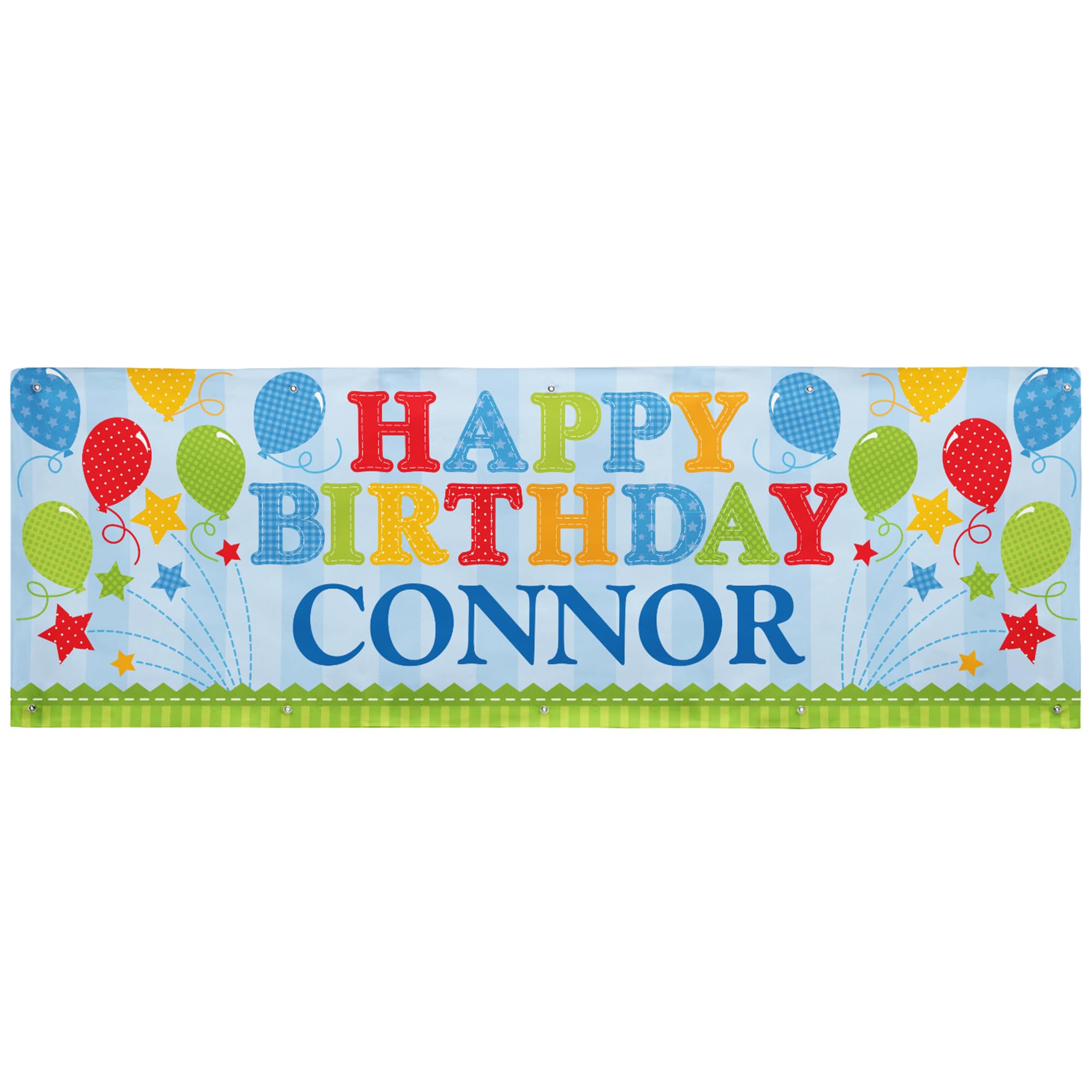 Let's Make Memories Personalized blue Happy Birthday Banner for Kids - Custom Birthday Party Decorations - Indoor/Outdoor Vinyl - Any Name - Balloons