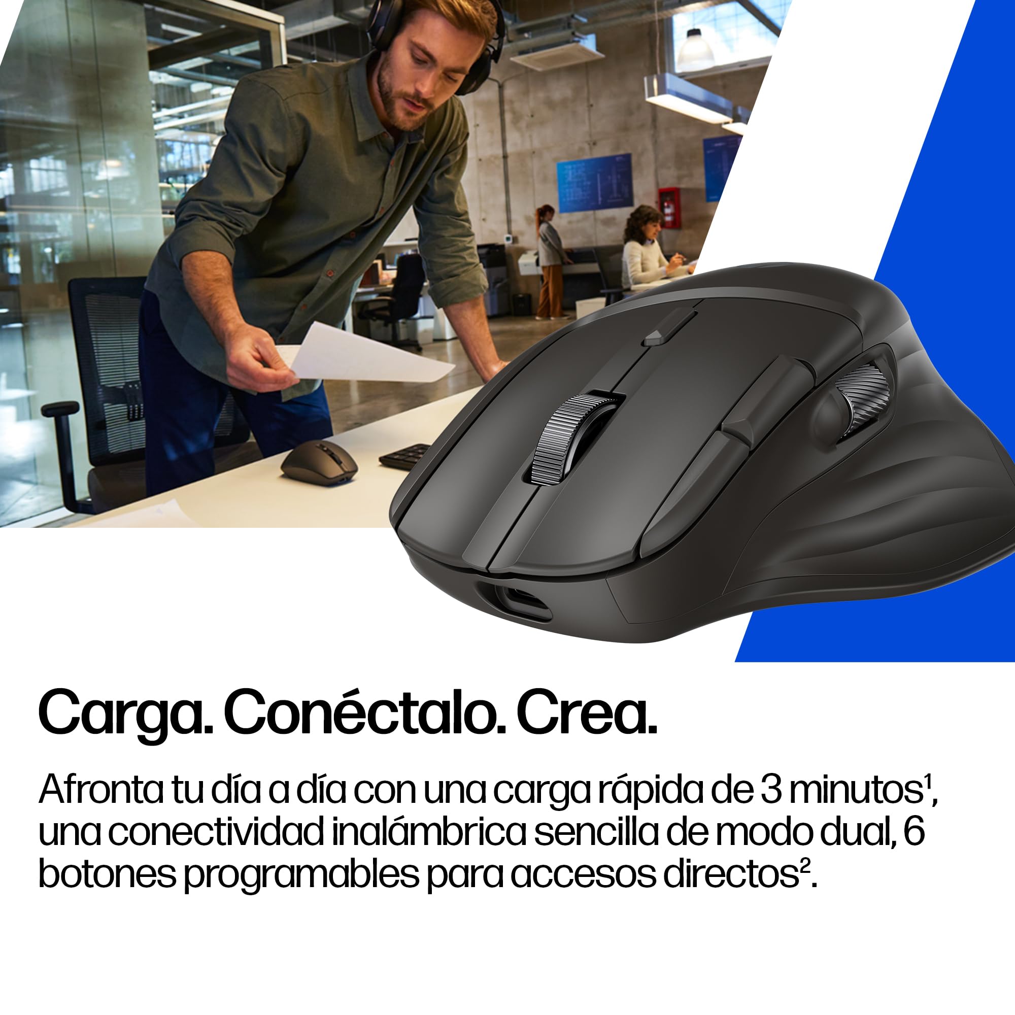 HP 780M Ratón Inalámbrico Ergonómico con Desplazamiento Ultra Rápido, Supercondensador Recargable, 6K dpi, Bluetooth, Rueda de Desplazamiento Lateral, Multi Dispositivo, Compatible con Windows y Mac