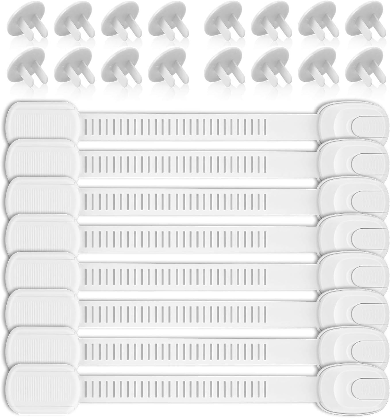 Child Safety Cabinet Strap Locks (8 + 16 Pack Baby Safety Kit) Multi Use Latches Adjustable Baby Proofing Locks for Cabinets, Refrigerator, Drawers, No Drilling Needed Child Proof Cabinet Locks