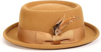 MONTIQUE Pork Pie Fedora Hats for Men - Wool-Feel Classic Fedora Hat with Grosgrain Ribbon & Feather Accent | H-88