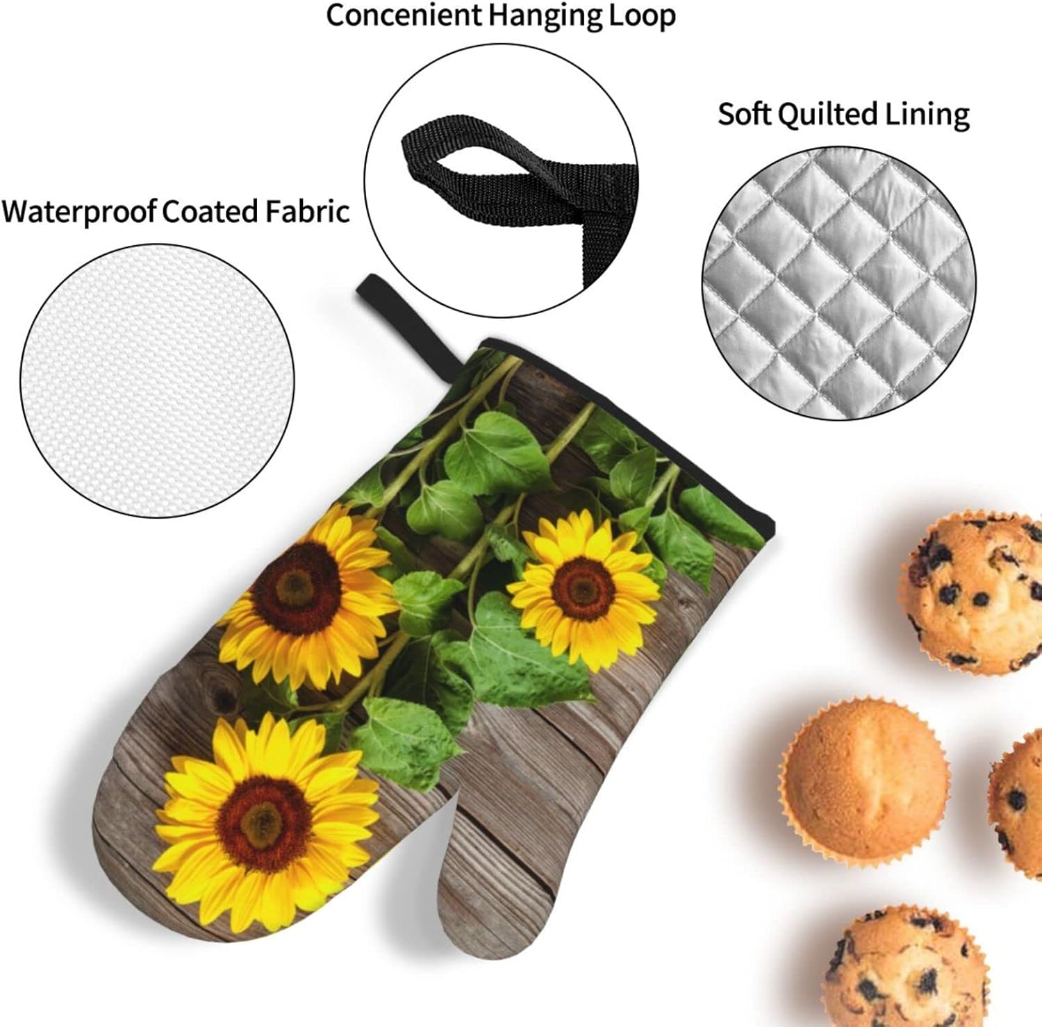 Spring Sunflowers On Board Oven Mitts and Pot Holders Sets of 4 High Heat Resistant Summer Flowers Vintage Oven Mitts with Oven Gloves and Hot Pads Potholders for Kitchen BBQ Non-Slip Cooking Mitts - Image 5
