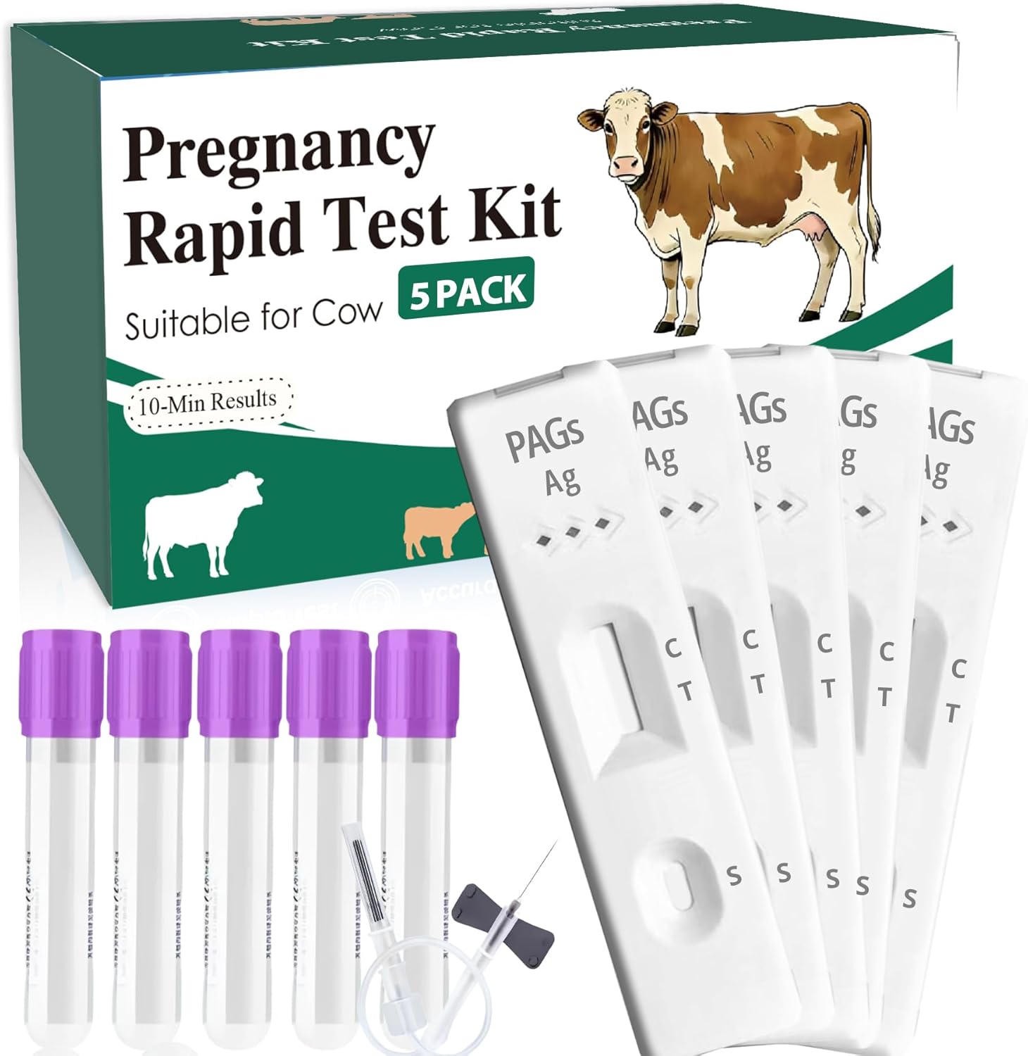 5-Pack Bovine Pregnancy Test Kit for Cows, Rapid Results in 5-20 Minutes, Works with Whole Blood, Serum & Plasma for Dairy & Beef Cattle
