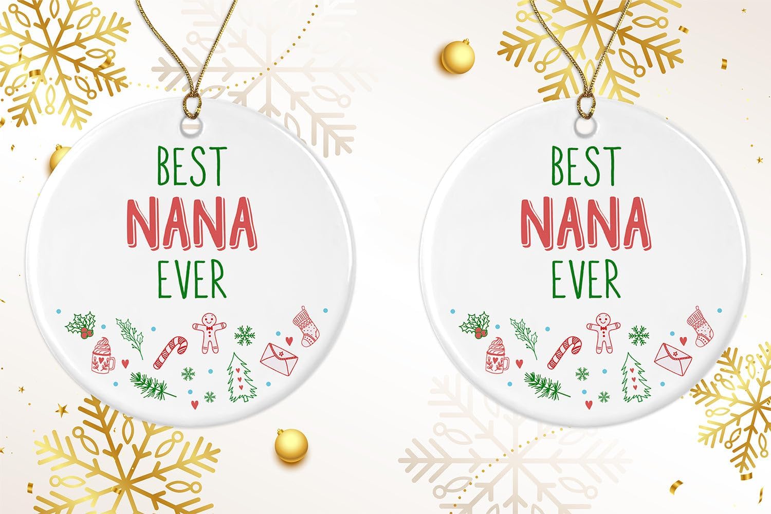 Best Nana Ever Ornament - Christmas Tree Decoration Ceramic Ornament Gifts for Nana - Christmas Keepsake Ornament Gift - Christmas Ornament Gifts for Nana Printed on Both Sides - Image 2
