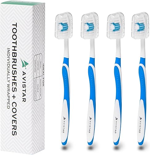 Paquete de 4 cepillos de dientes para adultos  Cepillos de dientes de cerdas medianas envueltos individualmente con fundas  Azul  Cuidado dental