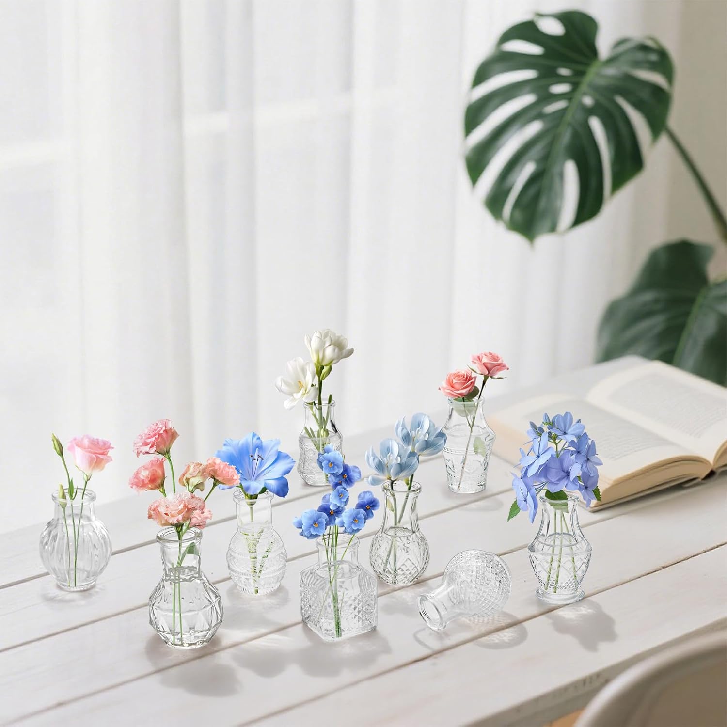 Tebery 20 Pack Glass Bud Vases, Clear Small Flower Vase for Centerpieces, Vintage Mini Glass Vase Set Bulk for Table Wedding Home Party Decoration - Image 6
