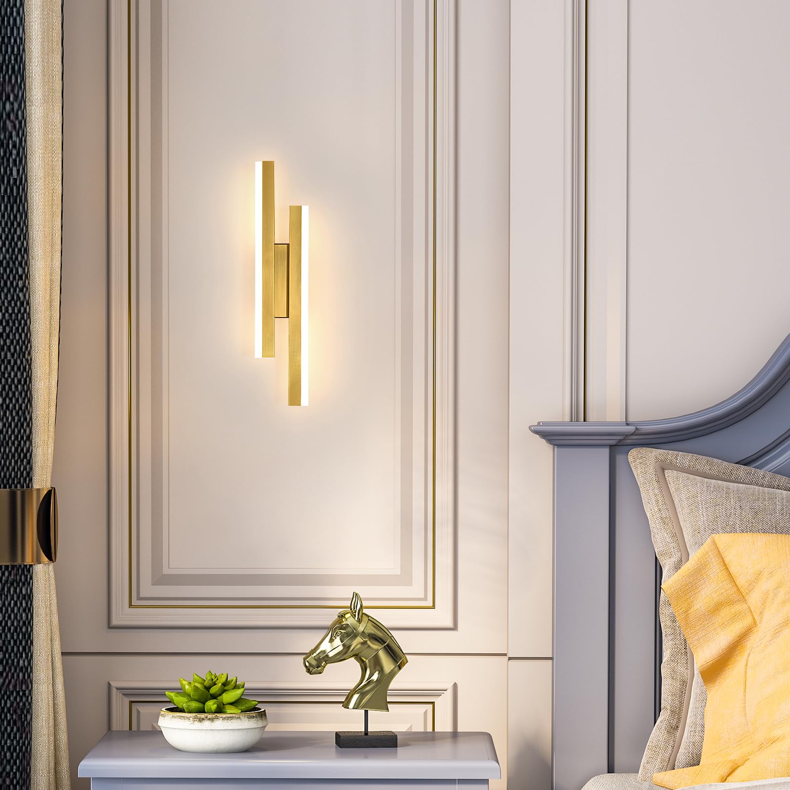 Comely Moderne LED Wandleuchte, 16W 1800LM Innen Wandlampe Gold, Linie LED Wandbeleuchtung Warmes Weiß 3000K für Schlafzimmer, Wohnzimmer, Flur, Treppe