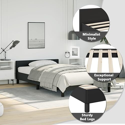 Miniatura 5 de vidaXL Base de cama de piel sintética, estilo escandinavo, soporte de listones, no necesita somier, sin colchón, fácil montaje, cama individual negra